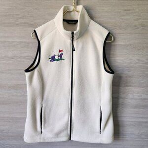 Eddie Bauer Vintage Womens Polartec Pockets Zip Golf Graphic Fleece Vest Sz M